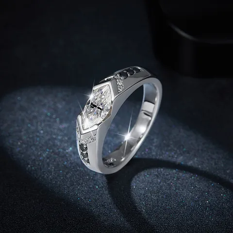 Anello Moissanite Marquise da 1 Carato di Design Pura Argento 925 Contrasto Bianco e Nero con Strass Unisex Gioielli GRA