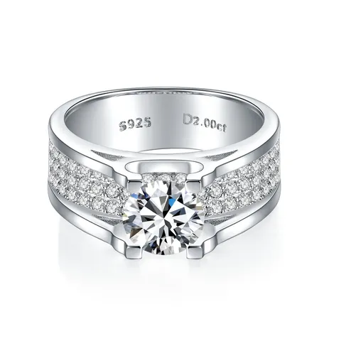 Lussuoso Anello Moissanite Uomo Fascia in Argento Sterling 925 Full Pave Strass Anello nuziale per Uomo Gioielli Moissanite Alta Qualità GRA