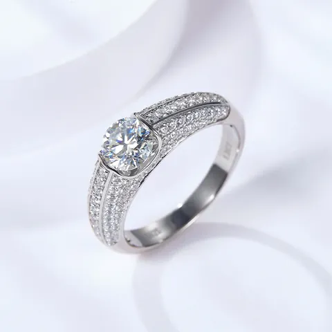 Luxury Men S925 Sterling Silver Moissanite Ring 2 Carat Round Cut GRA Pave Iced Out Gold Plated Band Ring For Wedding Party