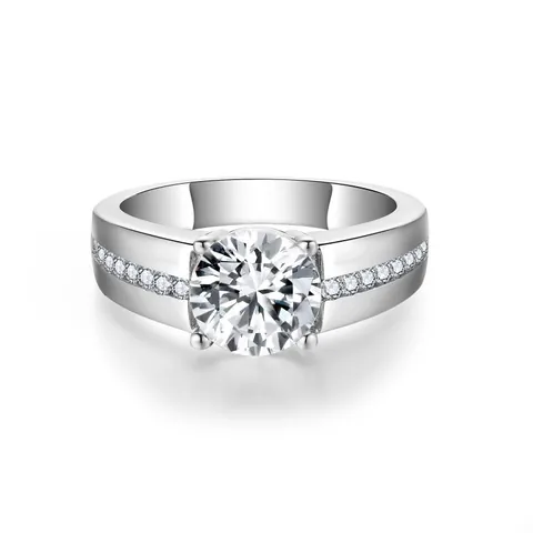 Anillo de Moissanita de 2 Quilates para Hombre Plata de Ley 925 Baño de Oro Blanco de 18K Alianza de Boda Minimalista Certificado GRA Joyería