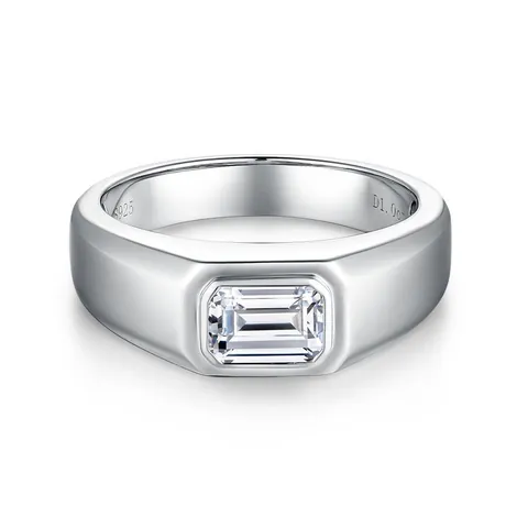 Anello Moissanite Taglio Smeraldo per Uomo in Argento Sterling 925 Colore D Diamante di Laboratorio Elegante Fascia Matrimonio