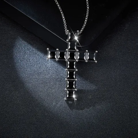 Hip Hop 925 Sterlingsilber Schwarz Moissanit Kreuz Anhänger Halskette 18K Vergoldet Prinzessin Schliff GRA Zertifiziert