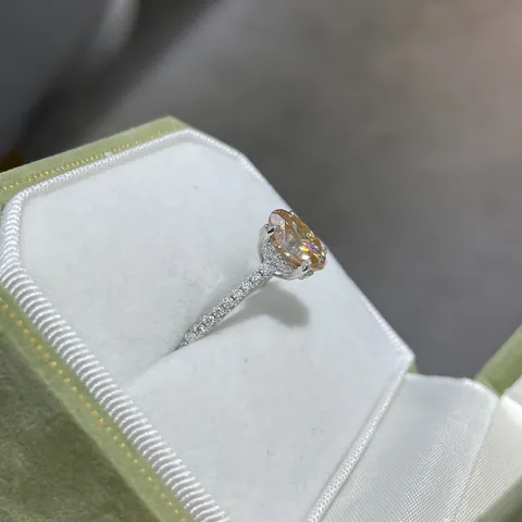 GRA 925 Sterling Silver Ring Champagne Moissanite Rhinestone Oval Engagement Wedding Band For Women Jewelry