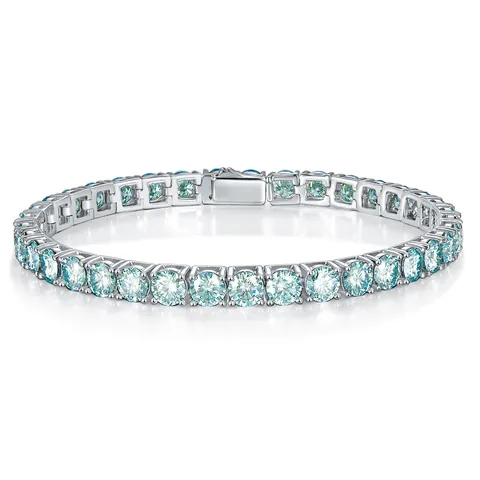 925 Sterling Silver Moissanite Tennis Bracelet For Men Women Round Cut Blue Green Moissanite Four Prong Inlaid Jewelry GRA