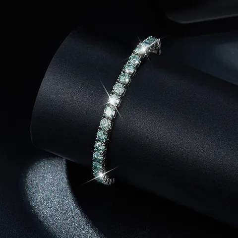 925 Sterling Silver Moissanite Tennis Bracelet For Men Women Round Cut Blue Green Moissanite Four Prong Inlaid Jewelry GRA