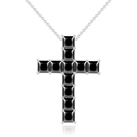 Hip Hop 925 Sterlingsilber Schwarz Moissanit Kreuz Anhänger Halskette 18K Vergoldet Prinzessin Schliff GRA Zertifiziert
