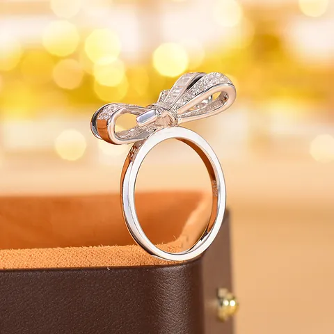 Anillo de Lazo de Plata de Ley S925 para Mujer Bañado en Oro Blanco de 18K con Strass Completo Anillo de Banda de Mariposa Joyería Regalo