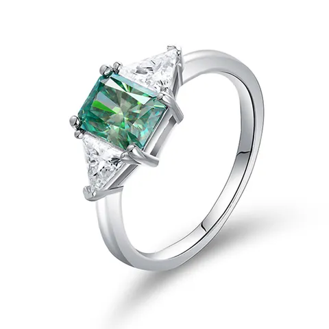 Anillo de Moissanita Azul Verde Talla Radiant Plata de Ley 925 Chapado en Oro Blanco 18K Circonia Triángulo GRA Mujer