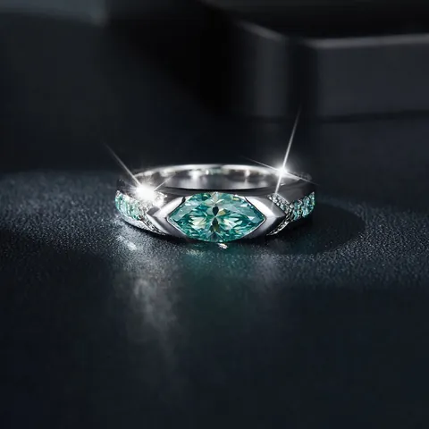 925 Sterlingsilber Seewasserblau Marquise Moissanit Ring Für Damen Herren 1 Karat Blaugrüner Moissanit Verlobungsring Mit GRA-Zertifikat