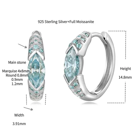 Pendientes de Aro con Moissanita Azul Claro Talla Marquesa Poste de Plata de Ley 925 Para Unisex Joyería Minimalista