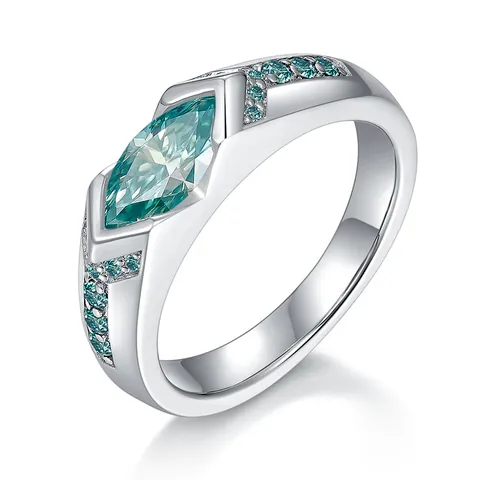 Anello in Argento Sterling 925 con Moissanite Blu Acqua del Lago Forma a Marchesa per Uomo Donna 1 Carato Anello di Fidanzamento con Certificato GRA