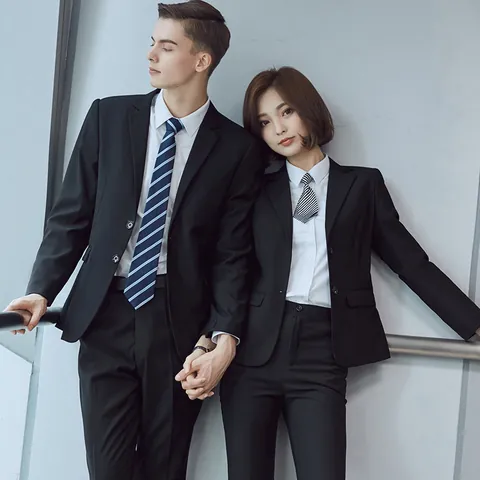 Unisex Professional Non-Iron Business Suit Set Slim Fit Formal Blazer And Trousers Admin Office Workwear Uniform Outwear
