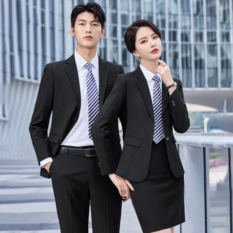 Business Suit Top And Bottom For Men Women Slim Fit Professional Formal Office Uniform Notched Lapel Blazer Trousers