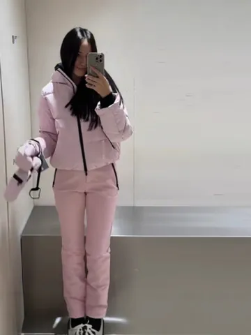 Damen Rosa Skianzug Set Winter Warm Winddicht Kapuzenjacke Und Schlanke Hose Mit Hoher Taille Outdoor Sport Schneeanzug