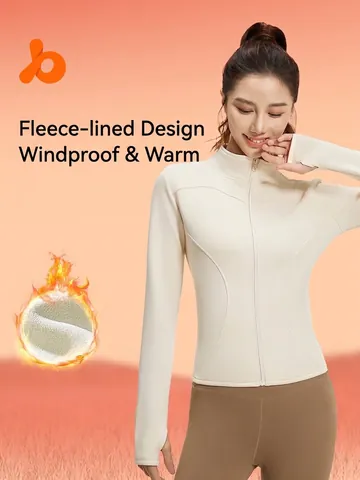 Giacca Sportiva da Donna in Pile Aderente da Yoga con Colletto Rialzato e Cerniera Completa Maglia da Corsa con Asole per il Pollice Capispalla Caldi