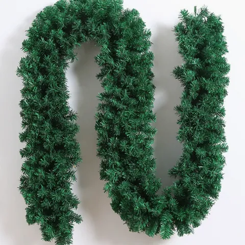 Artificial Christmas Garland Dense Green PVC Pine Needle Rattan Vine For Festival Party Holiday Home Mantle Staircase Decoration
