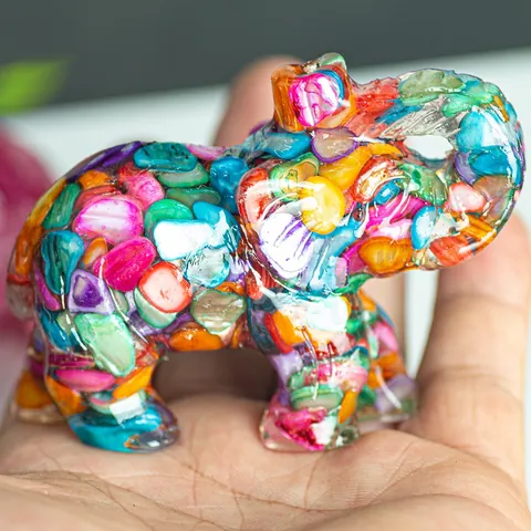 Natural Crystal Stone Resin Elephant Figurine Lucky Animal Statue Desktop Ornament For Home Office Decor Gift Ornament