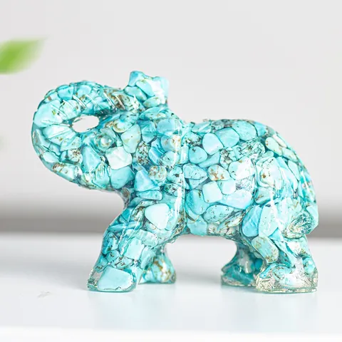 Natural Crystal Stone Resin Elephant Figurine Lucky Animal Statue Desktop Ornament For Home Office Decor Gift Ornament