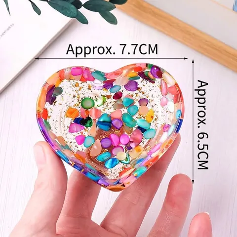 Natural Crystal Stone Resin Heart Shape Bowl Handmade Gold Foil Healing Gemstone Ornament Home Decor Incense Holder Storage Tray