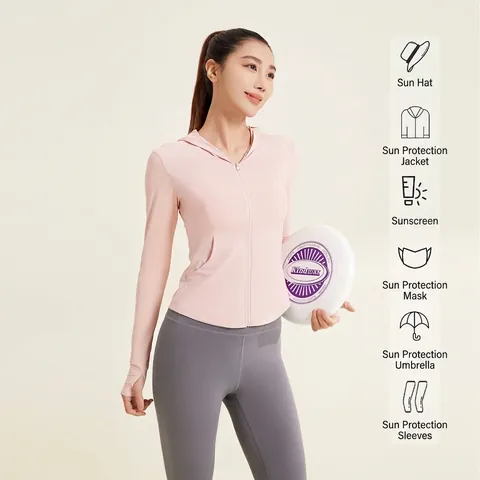Giacca Protezione Solare Donna UPF50+ Traspirante Seta di Ghiaccio Leggera Cappotto Con Cappuccio e Fori per i Pollici per Sport All'aperto