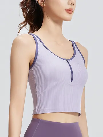 Gilet da Yoga a Costine con Cerniera da Donna Top Sportivo a Righe Color Block con Coppe Fisse Traspirante Fitness