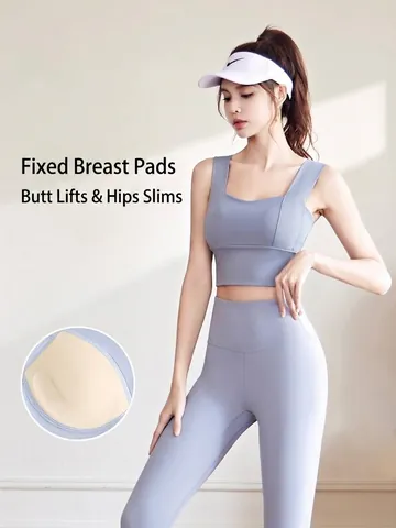 Women Seamless Yoga Set 2 Piece Outfits Padded Sports Bra High Waist Leggings Gym Fitness Workout Suits Top And Bottom