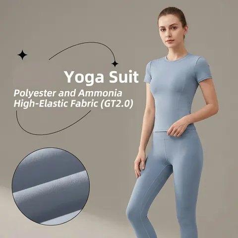 Set da Yoga ad Alta Elasticità da Donna Senza Cuciture Sportivo Top E Pantaloni Manica Corta Vita Alta Snellente