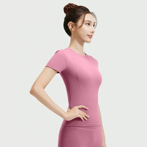 Set da Yoga ad Alta Elasticità da Donna Senza Cuciture Sportivo Top E Pantaloni Manica Corta Vita Alta Snellente