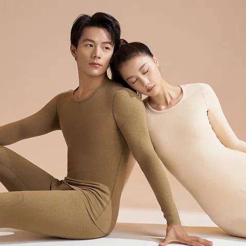 Unisex Thermal Underwear Set Cashmere Mulberry Silk Thickened Seamless Base Layer Top And Bottom Set Round Neck High Stretch Winter Warm Sleepwear