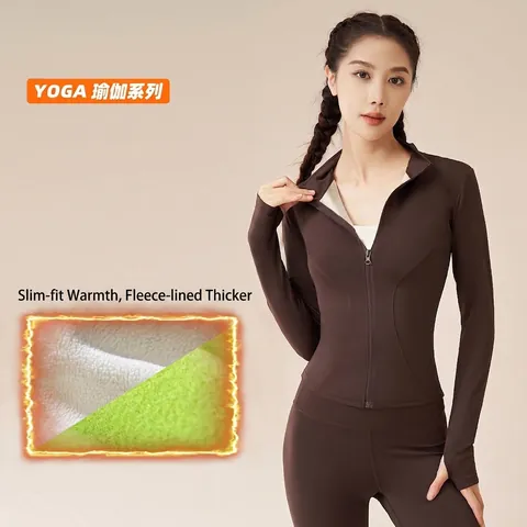 Women Thermal Fleece Lined Yoga Set Zip Up Jacket And High Waist Leggings Slim Fit Athletic Sportswear Top And Bottom