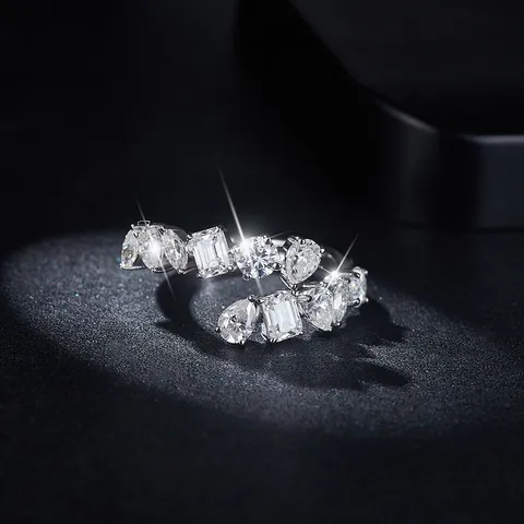 Δαχτυλίδι Moissanite από Ασήμι 925 για Γυναίκες Σμαραγδένια Κοπή Αχλάδι Στρογγυλή Ακανόνιστη Πέτρα GRA Ένθετο Δαχτυλίδι Κοσμήματα