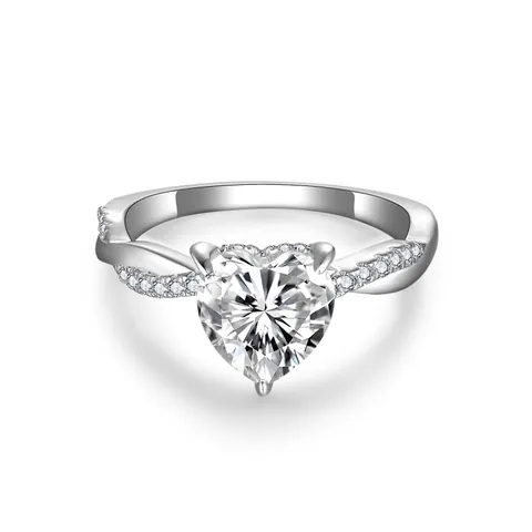 Anello di Fidanzamento in Moissanite a Forma di Cuore Per Donna in Argento Sterling 925 Fascia Pavé Torta Con Certificato GRA