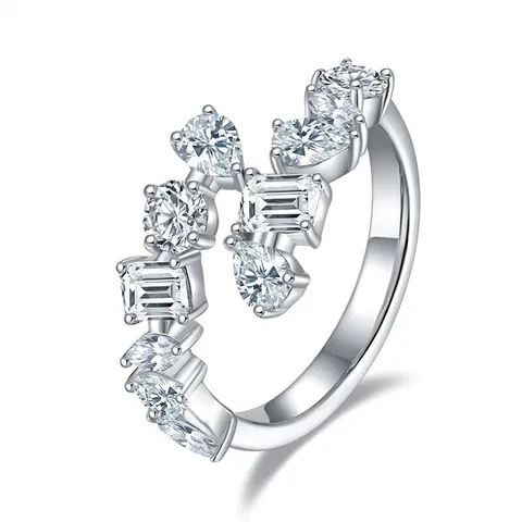 Δαχτυλίδι Moissanite από Ασήμι 925 για Γυναίκες Σμαραγδένια Κοπή Αχλάδι Στρογγυλή Ακανόνιστη Πέτρα GRA Ένθετο Δαχτυλίδι Κοσμήματα