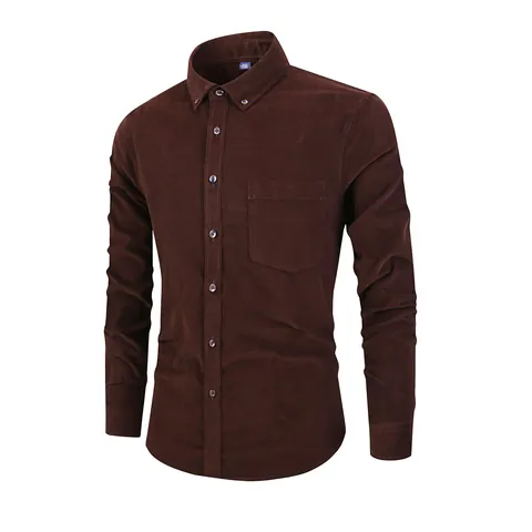 Men Vintage Cotton Corduroy Shirt Casual Long Sleeve Sand Washed Solid Color Button Down Top Workwear Shirt For Men