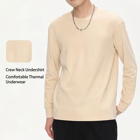 Men's Long Sleeve T-Shirt Crew Neck Casual Cotton Blend Top Basic Solid Color Comfortable Soft Undershirt For Autumn Winter