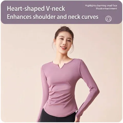Damen V-Ausschnitt Gerafftes Langarm Top Und Schlaghose Yoga Set Einfarbig Schmale Passform Sportliche Sportbekleidung Fitnessanzug