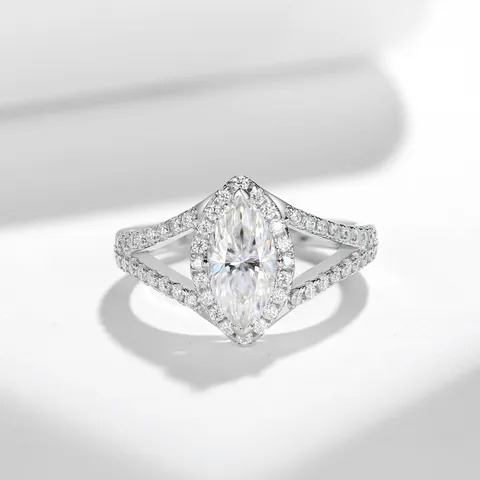 GRA Moissanite Ring 925 Sterling Silver Marquise Cut Halo Engagement Ring 5x10mm Moissanite Women Wedding Jewelry Gift