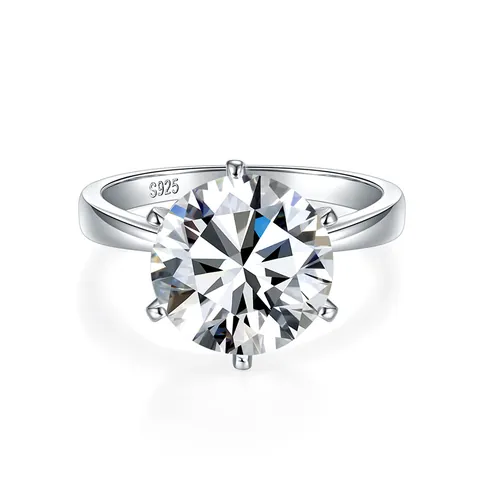 Classic Six Prong Round Moissanite Ring S925 Sterling Silver Sparkly Dove Egg GRA Engagement Ring For Women High Carbon Diamond Effect Anniversary Jewelry