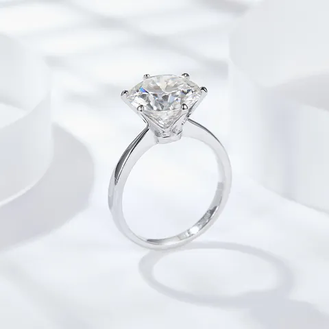 Classic Six Prong Round Moissanite Ring S925 Sterling Silver Sparkly Dove Egg GRA Engagement Ring For Women High Carbon Diamond Effect Anniversary Jewelry