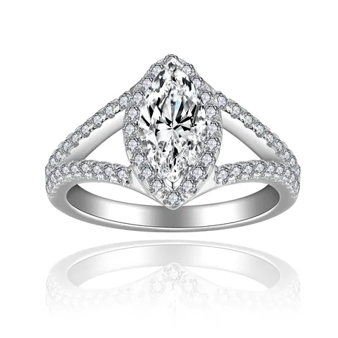 GRA Moissanite Ring 925 Sterling Silver Marquise Cut Halo Engagement Ring 5x10mm Moissanite Women Wedding Jewelry Gift
