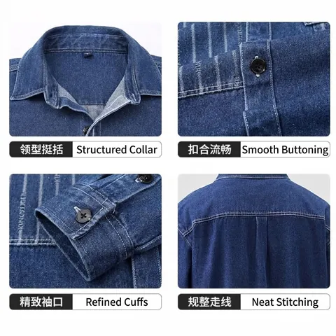 Heren Casual Puur Katoen Denim-Look Overhemd Lange Mouw Vintage Werkkleding Retro Effen Kleur Button Down Overhemd Top