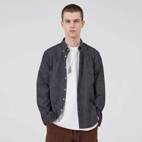 Men Casual Striped Shirt Cotton Blend Long Sleeve Button Down Lapel Top Spring Autumn Fashion Slim Fit Shirt