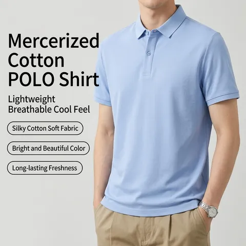 Men Business Casual Short Sleeve Polo Shirt Cotton Blend Breathable Cooling 7A Antibacterial Solid Color Printed Top
