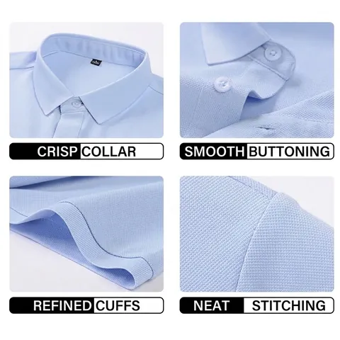Men Business Casual Short Sleeve Polo Shirt Cotton Blend Breathable Cooling 7A Antibacterial Solid Color Printed Top