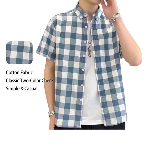 Herren Casual Kariertes Kurzarmhemd Baumwolle Atmungsaktiv Button Down Top Karo Muster Urban Stil Sommer Kleidung