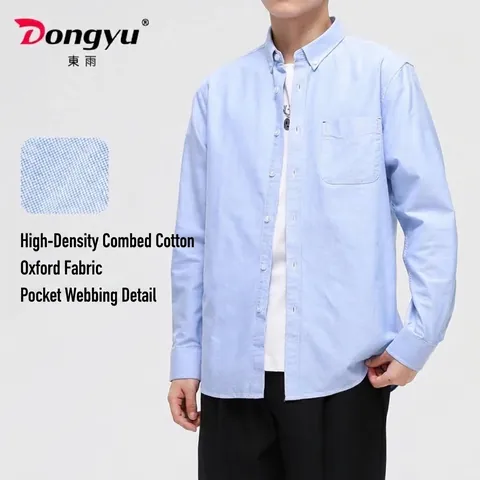 Herren Oxford Baumwolle Langarmhemd Casual Einfarbig Button-Down Top Mit Tasche Lockere Passform Einfach Frühling Herbst Jacke