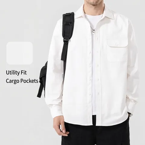 Herren Baumwolle Langarmhemd Casual Workwear Stil mit Pattentasche Einfarbig Button Down Top für Herren