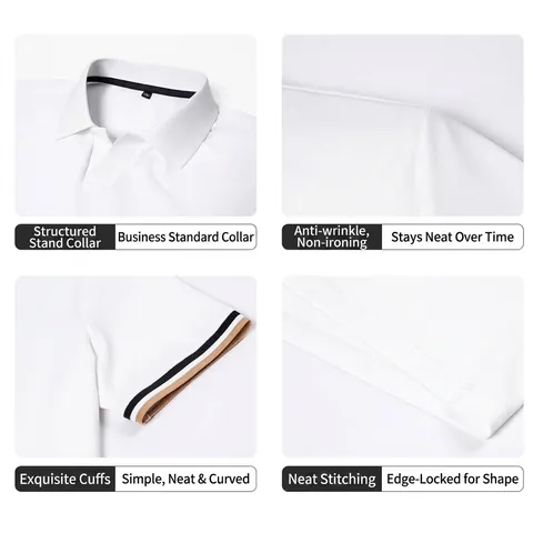 Men Business Casual Short Sleeve Polo Shirt Ice Silk Breathable High Elastic Solid Color Top With Striped Cuffs For Daily