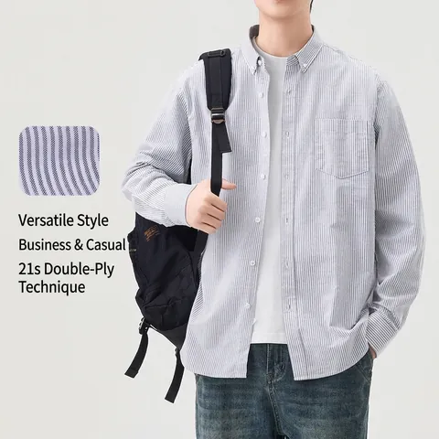 Heren Casual Katoen Oxford Overhemd Lange Mouwen Slim Fit Effen Kleur Japanse Stijl Button Down Heren Top