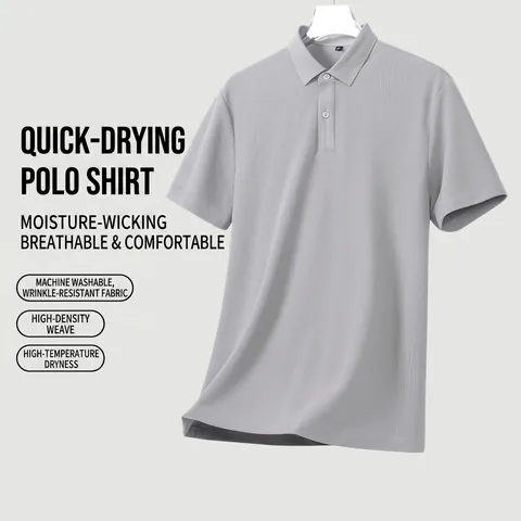Men's Business Casual Short Sleeve Polo Shirt Pique Fabric Breathable Polyester Solid Color Lapel Top For Summer
